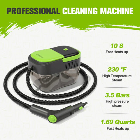 Hakosci 1500W Portable Handheld Steam Cleaner Heats In Just 10 Seconds, featuring a 1.6L tank and flexible hose for efficient use.