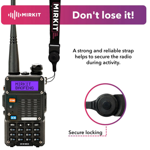 Beast Of A Tri Band Ham Radio UV 5R MK3X Walkie Talkie With 2100mAh Battery secure lanyard feature shown