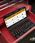 Open Pro Grade 35 Piece Hex Bit Socket Set With 1 Quarter Inch, 3 Eighths Inch And 1 Half Inch Drive Sockets in tool drawer