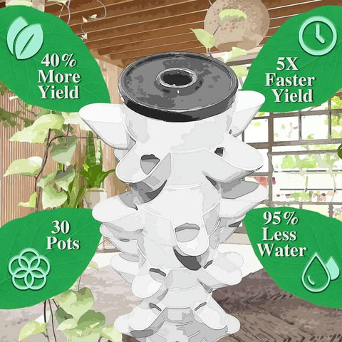 Dope Vertical Hydroponic Grow Tower For Indoor Or Outdoor Grow, Six Layer System With Thirty Plant Sites, white tower design