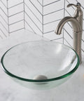 Round Clear Glass Vessel Bathroom Sink 14 Inch Above Counter For A Clean Modern Vibe With Universal Design Easy Clean Interior