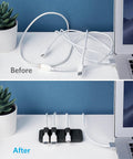 Before and after using Magnetic Cable Organizer With 5 Clips For Lightning USB C Micro USB And Other Wires Sticks To Wood Marble Metal And Glass Keeps Your Desk Clean And Clutter Free For Any Tech Setup On The Go