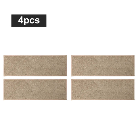 Edging Stair Treads Non Slip Carpet Mats 28x9 Inches Indoor Stair Runners For Wooden Steps Kid And Pet Friendly 100 Percent Polyester With TPE Backing Beige 4 pack