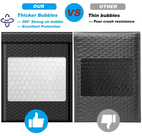 Comparison of 6x10 Inch Bubble Mailers 50 Pack Self Sealing Waterproof Padded Mailers With Built In Bubble Cushions vs standard mailers