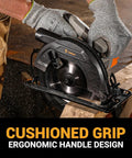 Heavy Duty 1200W Corded Circular Saw Featuring 165 Millimeter 24 Tooth Blade And Blazing 4800 Rpm cutting through wood with ergonomic handle.