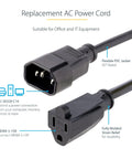 Compact 1ft Computer Power Extension Cord From IEC 60320 C14 To NEMA 5 15R For PC Server Or Home Office Gear 18AWG 125V 10A UL Listed