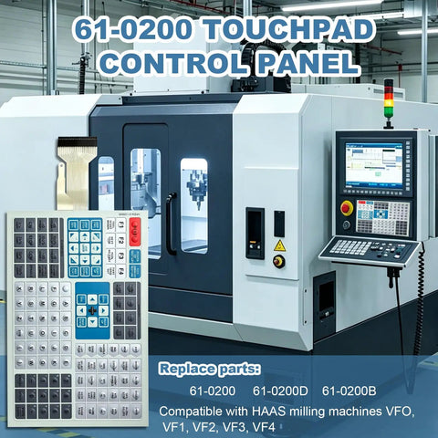 On Off Keypad Replacement For VF0 VF1 VF2 VF3 VF4 Milling Machines 61-0200 membrane switch panel shown with CNC machine setup