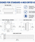Magnetic Dryer Vent Connector Kit 180 Degree Straight Auto Align Coupling dimensions for 4-in standard vents.