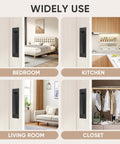 8 Inch Flat Black Barn Door Finger Pull Handle Sliding Door Hardware Solid Heavy Duty Recessed Door Handle For Barn Doors Cabinets And Furniture Flush Mount Look Rust Resistant Carbon Steel shown in bedroom, kitchen, living room, and closet.