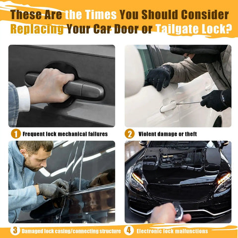 Image showing signs to replace tailgate lock, including mechanical issues, theft damage, and electronic failures.