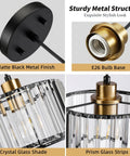 Total Glow Up Modern Crystal Pendant Lights For Kitchen Island In Sleek Black And Gold with E26 bulb base and glass shade.
