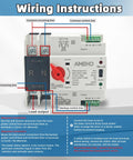 Wiring diagram for Straight Up 100 Amp Automatic Transfer Switch illustrating incoming, control lines, and load output.