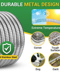 Close-up of Stainless Steel Garden Hose 3 Ft Heavy Duty Metal Water Hose With Female To Female Fittings, Leak Proof and Puncture Resistant