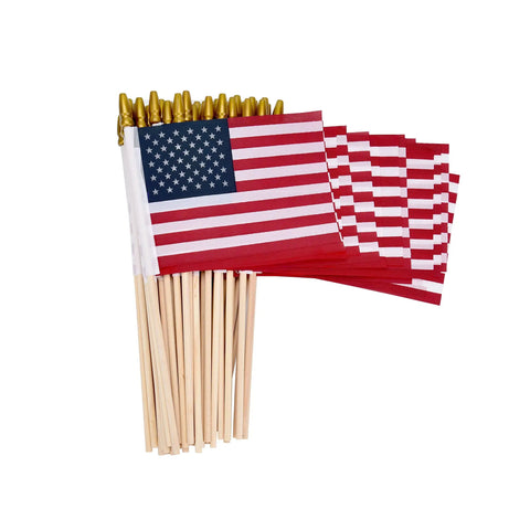 12 Pack Small American Flags On Sticks 4x6 Inch Mini US Flags For Outdoor Use Handheld Flags With Kid Safe Spear Top And Long 12 Inch Poles