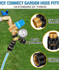 Must Have Adjustable RV Water Pressure Regulator Kit With Inline Filter Brass Elbow Hose Splitter in use on outdoor pipe