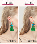 Jumbo Earring Backs For Heavy Studs And Droopy Posts Replacement Secure Lifters used on green tassel earrings before and after