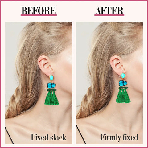 Jumbo Earring Backs For Heavy Studs And Droopy Posts Replacement Secure Lifters used on green tassel earrings before and after