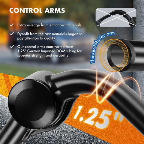 Beefed-Up F150 Front Upper Control Arms For 2-4 Inch Leveling Lift Kit Tubular Front Suspension UCA Set For 2004-2020 Ford F-150 Ball Joint Angle Correction And Off Road Performance 2 Piece, 1.25in DOM tubing