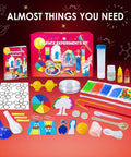 Hands On Science Kit With 40 Plus Experiments For Kids, Chemistry Set displayed with various colorful components and manual