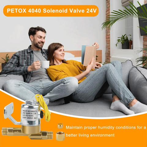 Heavy Duty Humidifier Solenoid Replacement Water Valve A2012-S118 for Aprilaire Whole House Models with relaxed couple at home setting