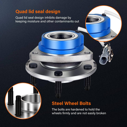 Detailed view of Front Wheel Bearing And Hub Assembly 513121 with steel bolts and quad lid seal design