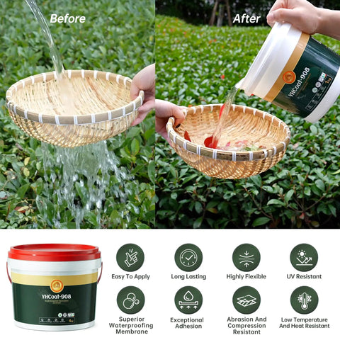 Before and after comparison of Heavy Duty Clear Waterproof Sealant One Gallon Transparent Acrylic Coating for roofs, showing waterproofing effect.