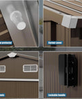 Outdoor Storage Shed 10 Foot By 8 Foot Waterproof Metal Tool Shed features lockable handle, air vents, screw protector, corner cover.