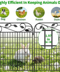 4 Panels 44In High By 12 Ft Long Heavy Duty Decorative Garden Fence Gate With Leaves Metal Wire Panels Rustproof Tall Outdoor Dog Fence And Pet Barrier For Yard Borders Flower Beds Black with rabbit illustration.