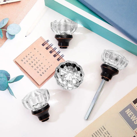 Two Piece Fluted Glass Door Knob Set With Spindle Mortise Style Antique Crystal Doorknobs For Interior Doors Bronze Finish
