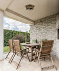 Outdoor scene with Industrial 15 Inch 3 Light Metal Cage Flush Mount Ceiling Light In Oil Rubbed Bronze Retro Vibe on patio ceiling