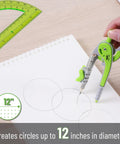 Using Geometry Compass And Protractor Set For Math And Drafting, 6 Inch Compass With Protective Case, Green Color, to draw circles.