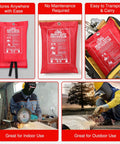 Collage showing Heavy Duty Welding Blanket Fireproof Insulated Shield for Home Shop and Tabletop, in use for indoor and outdoor welding.