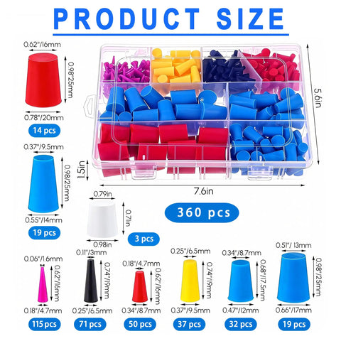 Billion Sky 360 Silicone Rubber Plugs Cover Kit With 9 Sizes From Quarter Inch To Full Inch For Powder Coating Electroplating And Port Protection Plus Heavy Duty Case Keeps Your Workshop Clean And Organized So You Never Hunt, 360 pcs case
