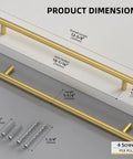 Gold Cabinet Handles 10 Pack Brushed Gold Stainless Steel Drawer Pulls dimensions with screws shown.