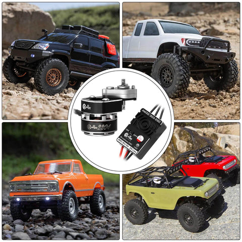 2204 2400KV Brushless Outrunner Motor With Transmission And 30A ESC For Axial SCX24 1 To 24 RC Crawler Truck shown with RC trucks