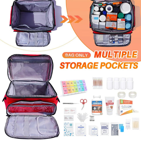 Red First Aid Bag Kit 12 By 9 By 7 Inches Grab And Go Portable Medical Emergency Organizer Rugged Nylon Storage Case
