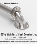Heavy Duty 1-1/4 Inch Knurled Bath Grab Bar, ADA Compliant Shower Handrail, Stainless Steel SUS304, Wall Mount