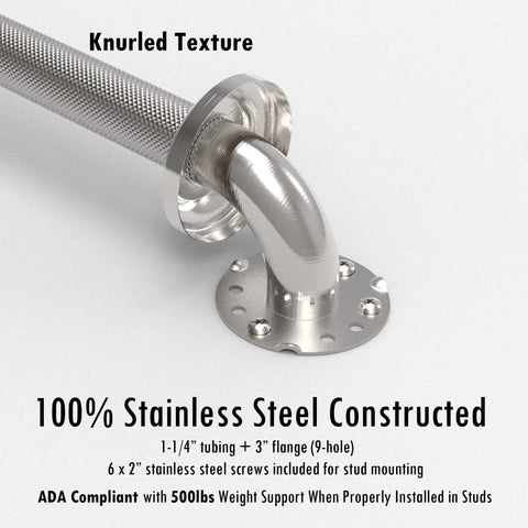 Heavy Duty 1-1/4 Inch Knurled Bath Grab Bar, ADA Compliant Shower Handrail, Stainless Steel SUS304, Wall Mount