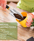 Person using Two Pack Garden Trowel Hand Shovel Set With Soft Rubberized Non Slip Handle Aluminum Alloy Potting Shovel for planting soil in pot