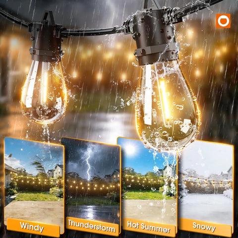 54 Foot Solar String Lights With USB Charging And Remote Control Dimmable LED Bulbs For Outdoor Porch Garden Yard Market Or Bistro Waterproof Three Brightness Modes in various weather conditions