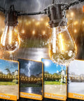 54 Foot Solar String Lights Outdoor Waterproof with USB Charging and Remote Control, glowing LED bulbs in rain and snow