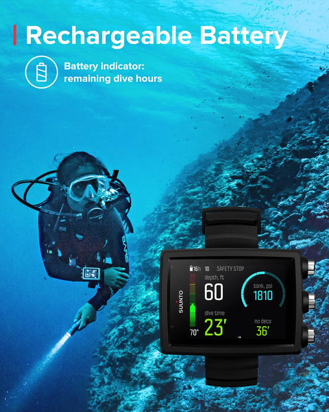 Compact Wrist Dive Computer With USB, Bright High Contrast Screen, Easy To Read Underwater And In Darkness, Long Battery Life