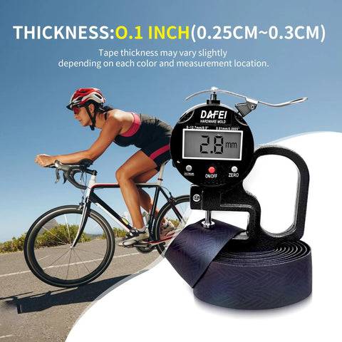Cyclist beside Rocket Texture Anti Slip Bar Tape For Road Bikes shown with digital thickness gauge, bright aurora color.
