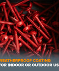Pocket Hole Screw Kit With Color Coat Self Tapping Coarse Thread Wood Screws, red weatherproof screws close-up