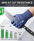 60 Pairs ANSI A7 Cut Resistant Gloves For Men And Women, Touchscreen Ready, glove holding knife demonstrating cut resistance
