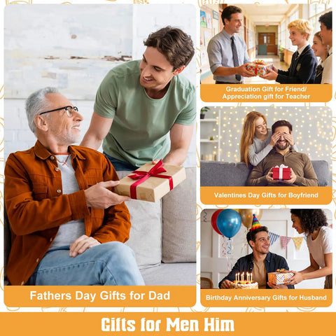 Collage of men receiving gifts for Father's Day, graduation, Valentine's, and birthday celebrations.