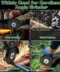 Cordless 20V 5 Inch Angle Grinder with Brushless Motor, Beast Power, used for metal grinding, polishing, steel cutting, plastic cutting
