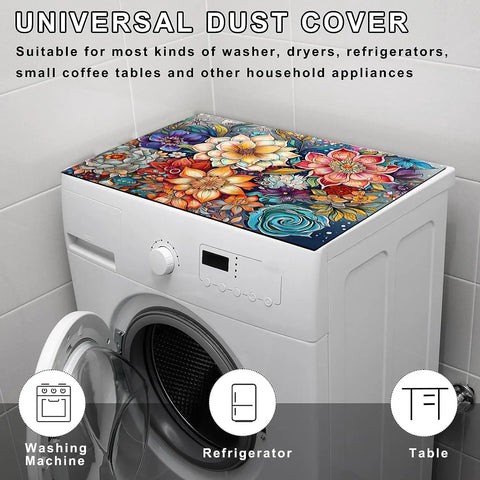Non Slip Washer And Dryer Top Protector Mat 23.6 By 19.7 Inches Boho Flower Design Dust Proof Washing Machine Cover
