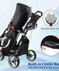 Explorer V8 Golf Push Cart Built for the Road, Lightweight Aluminum Frame, Four EVA Wheels, Cooler Basket visible