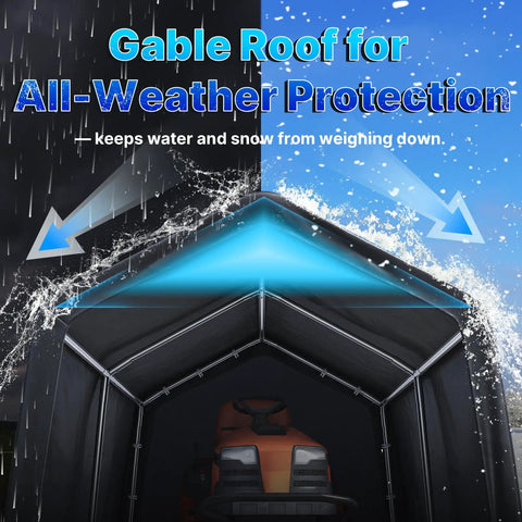8x14 Ft Steel Peak Roof Portable Garage Shelter Carport For Motorcycle Or Bike And Garden Tools With All-Weather Protection